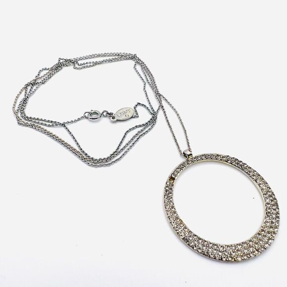 Loft Long Rhinestone Pendant Necklace silvertone - Picture 1 of 5